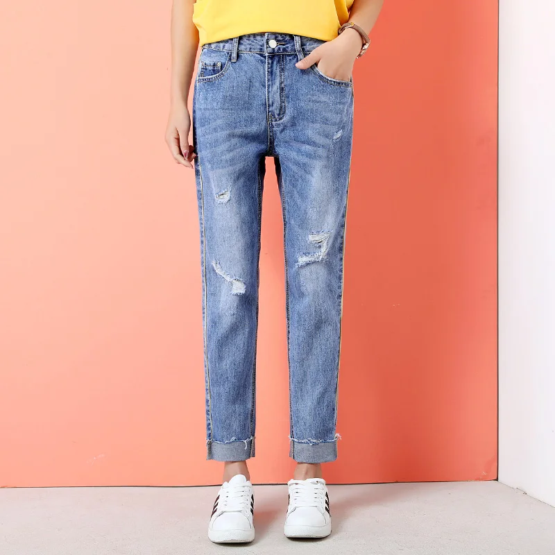 Light Blue with Hole CTRLCITY Новые Джинсы бойфренда рваные женские джинсовые брюки винтажные прямые джинсы для девочек с высокой талией повседневные брюки - Цвет: Light Blue with Hole