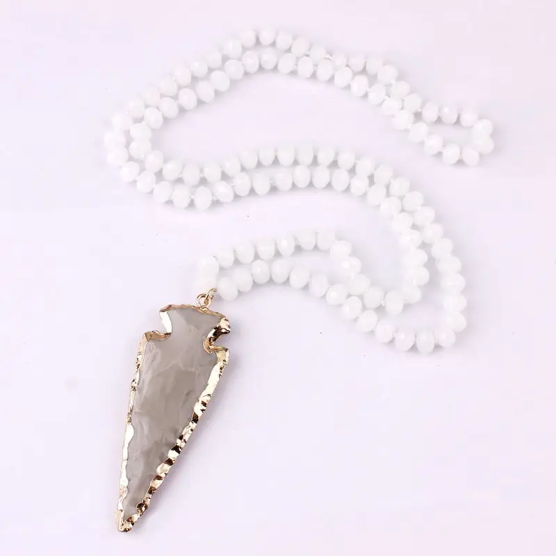 White Arrowheads ZWPON этнический камень лавы бусины крест ожерелье с подвеской в форме рога для женщин узел длинное из натурального камня массивное ожерелье бык Череп - Окраска металла: White Arrowheads