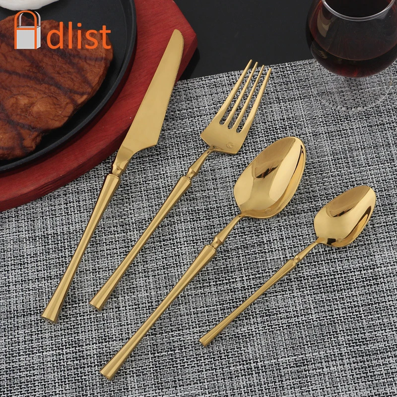 Western Metal Cutlery Sets Golden Ventage Dinner Knife Fork Teaspoon Dinnerware Set Salad Steak Knives Tableware Christmas Gift | Дом и сад