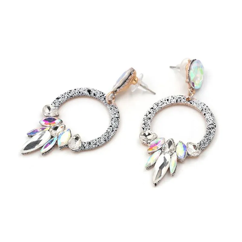 GEREIT Luxury European Geometric Circle Drop Earrings Big Crystal Long Dangle Statement For Women Wedding Druzy Jewelry | Украшения и