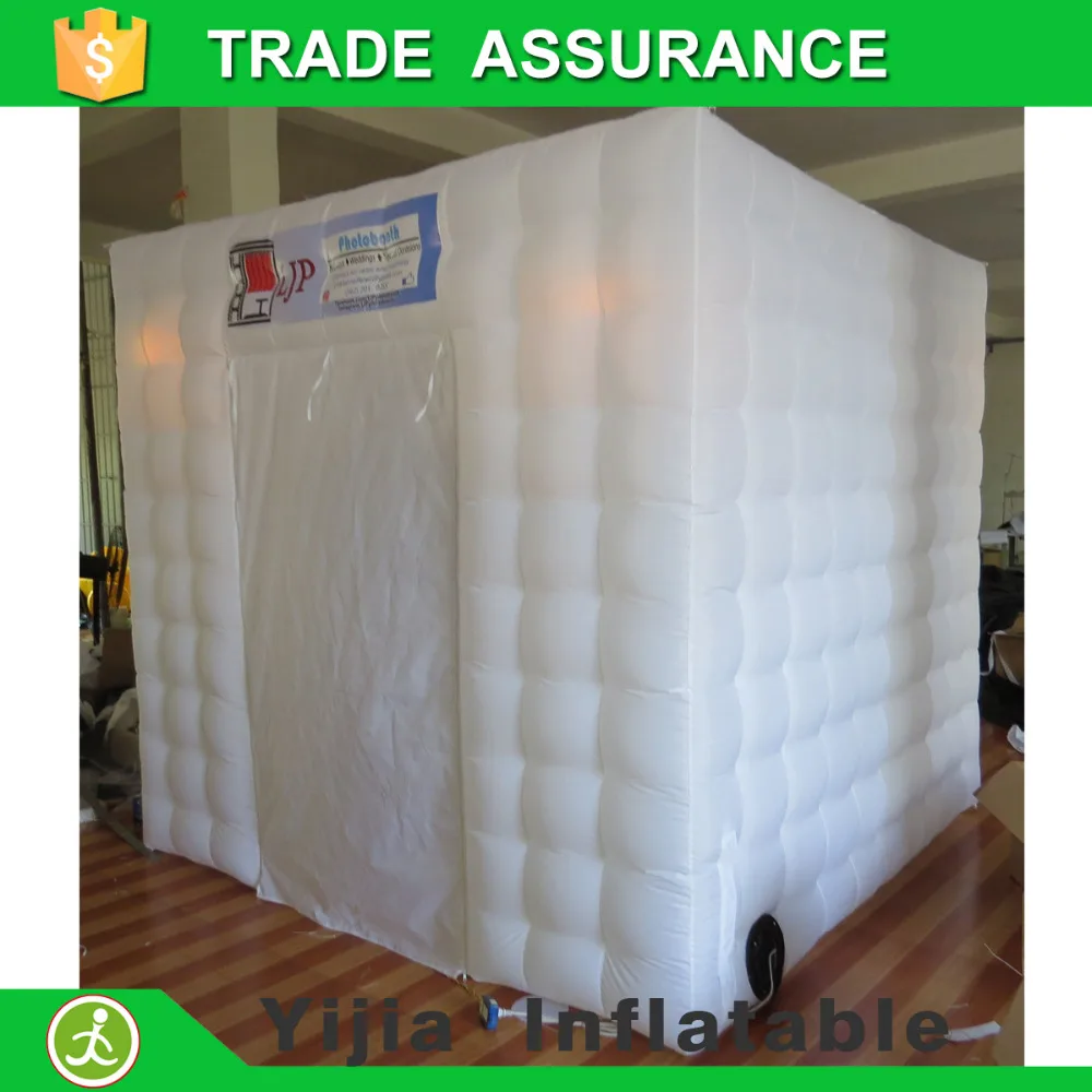 Kopen Gratis Verzending Led Licht 3 Deuren Opblaasbare Witte Cube Tent Air Photo Booth Met Logo Print