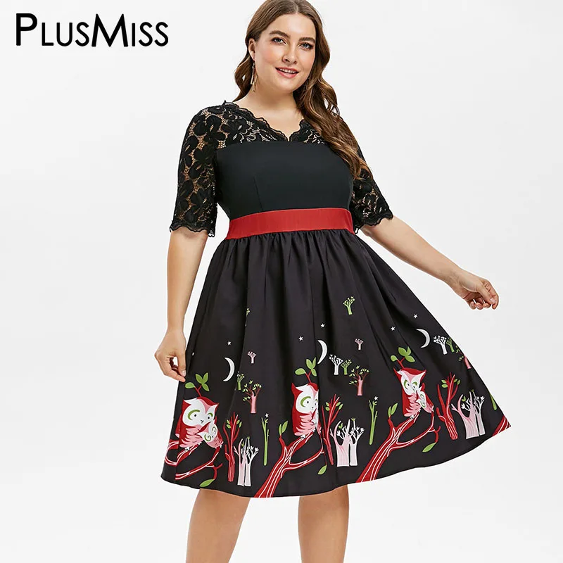PlusMiss плюс размеры Винтаж Ретро вязаный крючком платья для вечеринок XXXXL XXXL женщин
