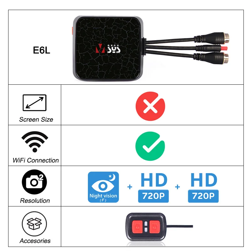 SYS VSYS C6 двойная экшн-камера на мотоциклетный шлем рекордер DVR передний и задний вид водонепроницаемый мотоцикл видеорегистратор Черный корпус ночного видения - Название цвета: E6L add Remote
