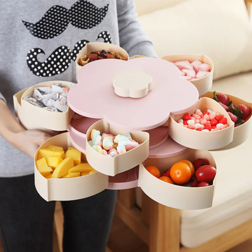 Party Jewelry Plate Organizer Double-deck Container Wedding Rotary Flower Shape Candy Box Snack Home Food Fruit Storage | Дом и сад