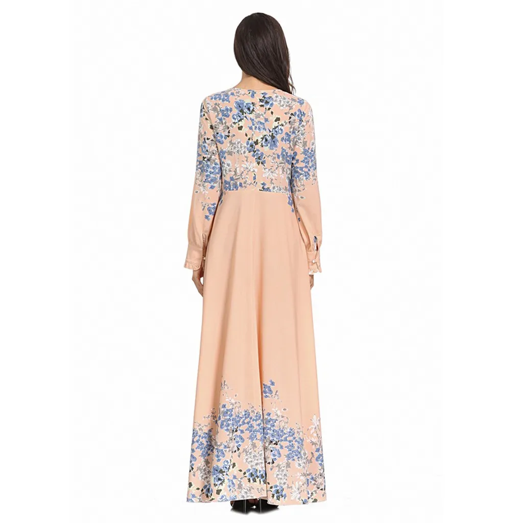 

Womail Muslim Dress Women Kaftan Islamic Dress Long Sleeve High Waist Floral Elegant Muslim Party Dubai Maxi Dress 2019 A9
