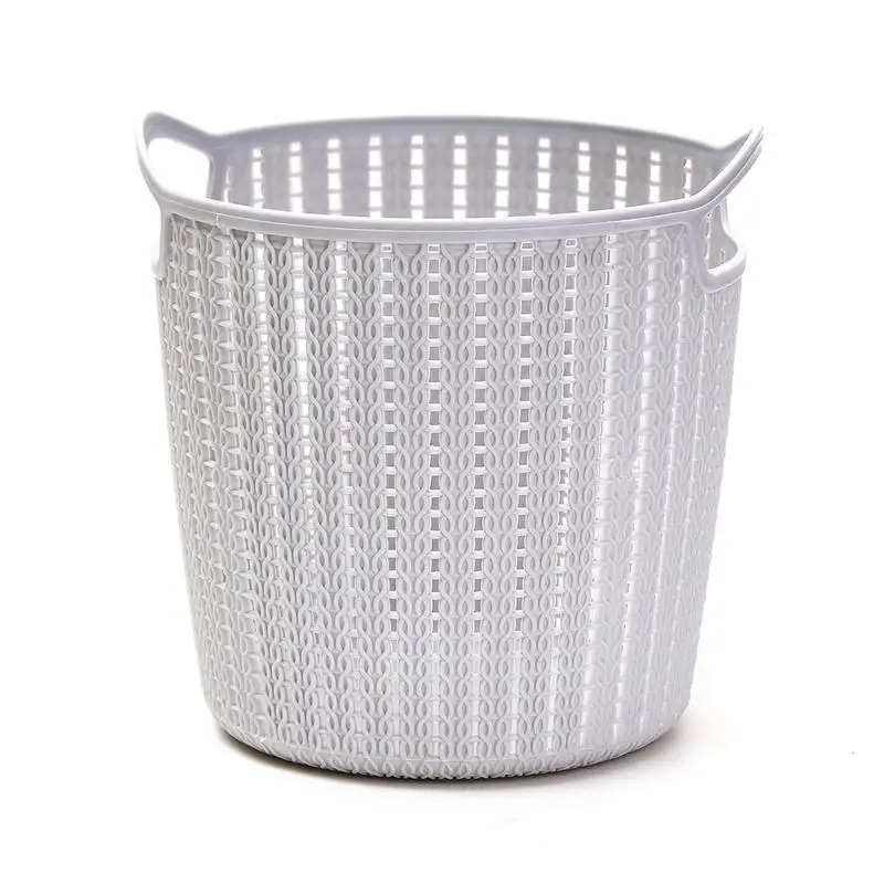 Light Gray Круглая корзина для хранения с ручкой портативная ротанговая бумага ручка мусор отделка ведро корзина для белья Panier De Rangement украшения - Цвет: Light Gray