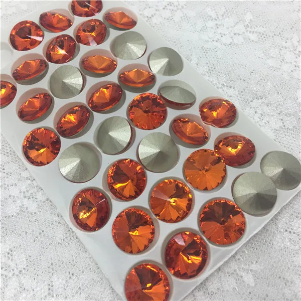 Orange TopStone круглые Rivoli Хрустальные Необычные каменные заостренные сзади разноцветные стеклянные камни 8 мм, 10 мм, 12 мм, 14 мм, 16,18 мм бусины Rivoli - Цвет: Orange