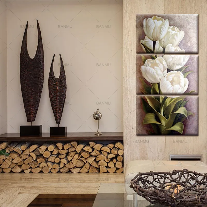 Tulips 3 Panels Wall Art Canvas Paintings Decorations for Living Room Home Office Artwork Giclee Decor | Дом и сад