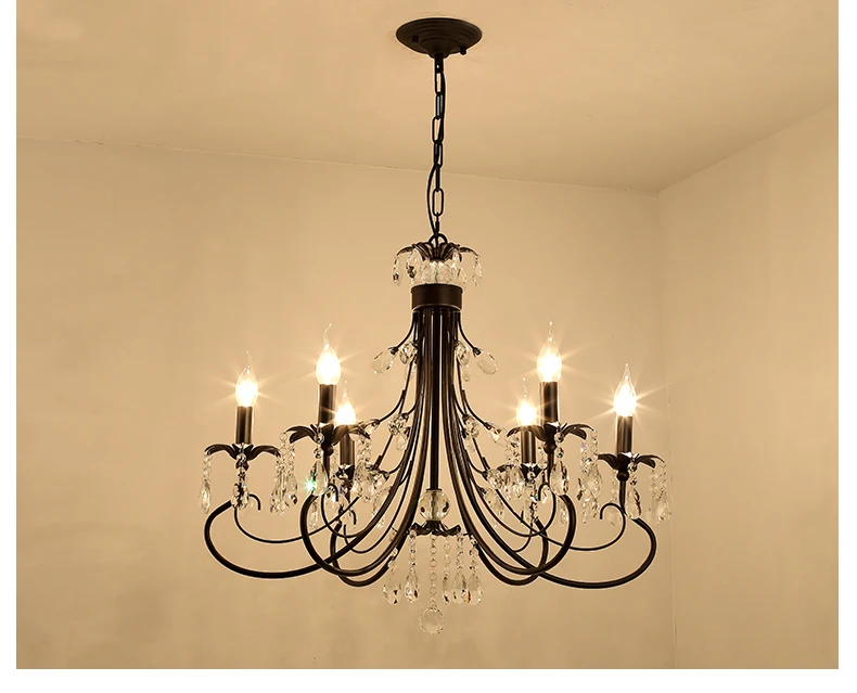 Antique Chandeliers Luminaires Home Black Iron Led Lighting Dining Room Luxury ceiling Bedroom Living Room Crystal Chandelier