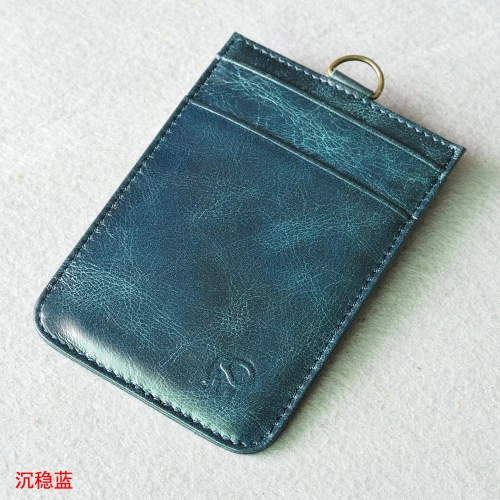 blue (49cm lanyard) Кошельки ONLVAN Neck, натуральная воловья кожа, держатели для карт, коричневый цвет, папки для ID карт, принимаются на заказ, чехлы для кредитных карт - Цвет: blue (49cm lanyard)