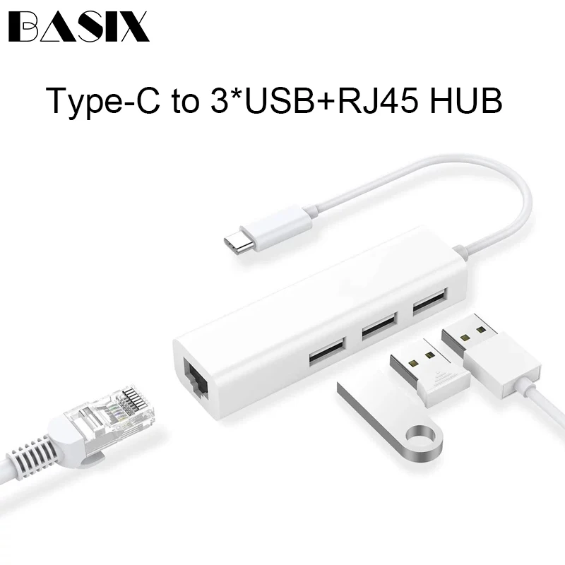 Внешняя Проводная сетевая карта адаптер Basix USB C Ethernet RJ45 Lan для MacBook Windows 7/8/10 10/100