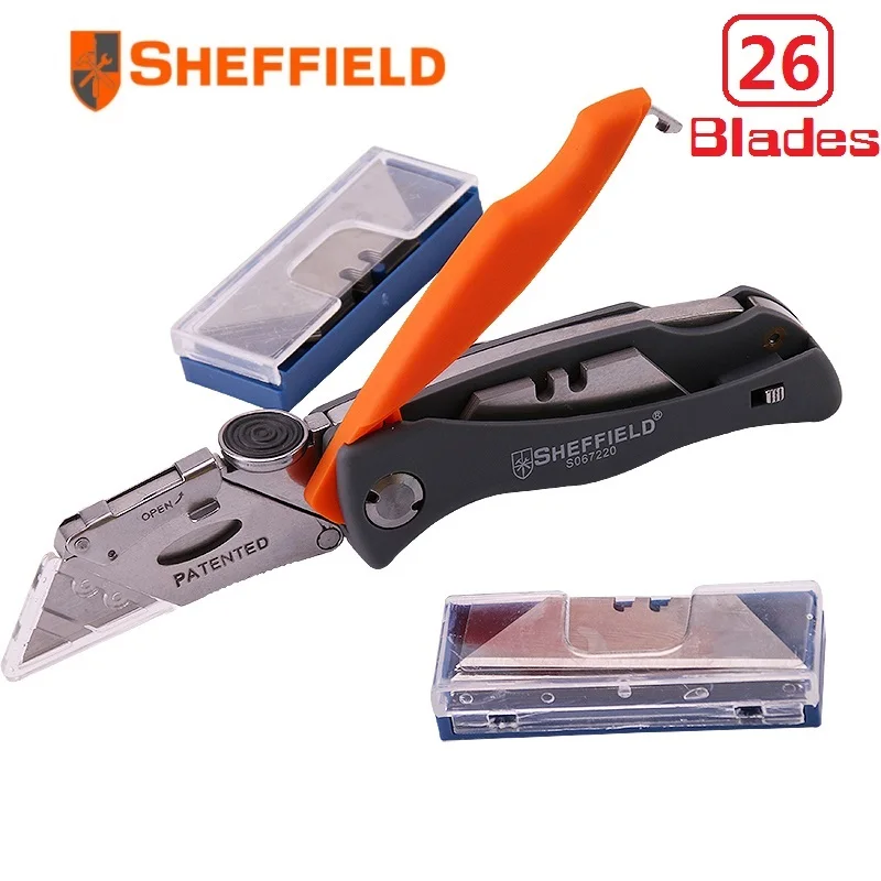 with Generic Blades Шеффилд Универсальный складной нож с 10 шт. Бесплатный подарок крюк ножи лезвия и 10 шт. универсальные лезвия сталь резак инструмент - Цвет: with Generic Blades