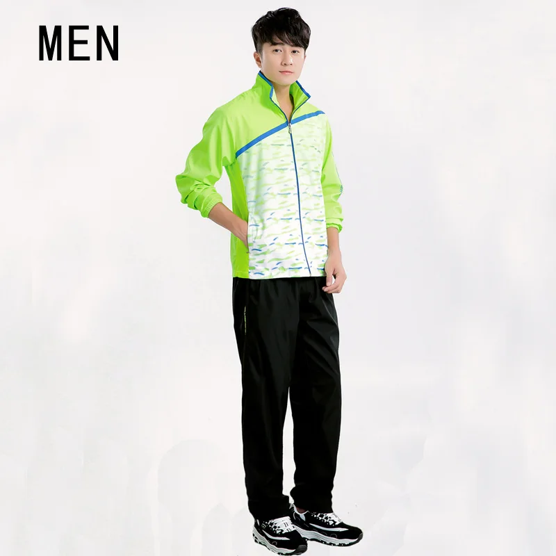 Men Green one set Осенняя и зимняя одежда, мужская рубашка для бадминтона, куртка с рукавами, Женская Спортивная футболка для настольного тенниса и тенниса+ штаны, рубашка с длинными рукавами - Цвет: Men Green one set
