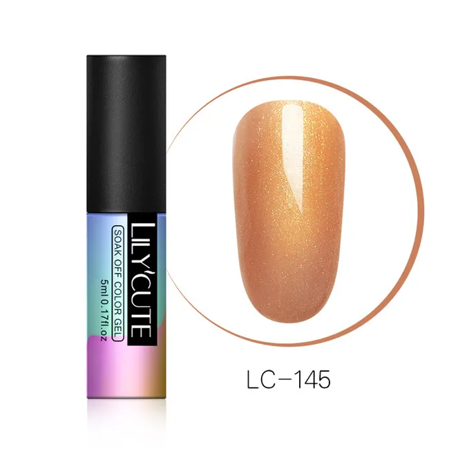 LC-145 LILYCUTE, 5 мл, блестящий гель, голографический лак, радужные лазерные хлопья, долговечный, замачиваемый, УФ светодиодный, для дизайна ногтей, Гель-лак для маникюра - Цвет: LC-145