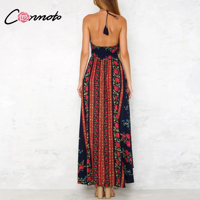 Conmoto кисточкой спинки длинное платье для женщин Этническая Boho цветочный принт