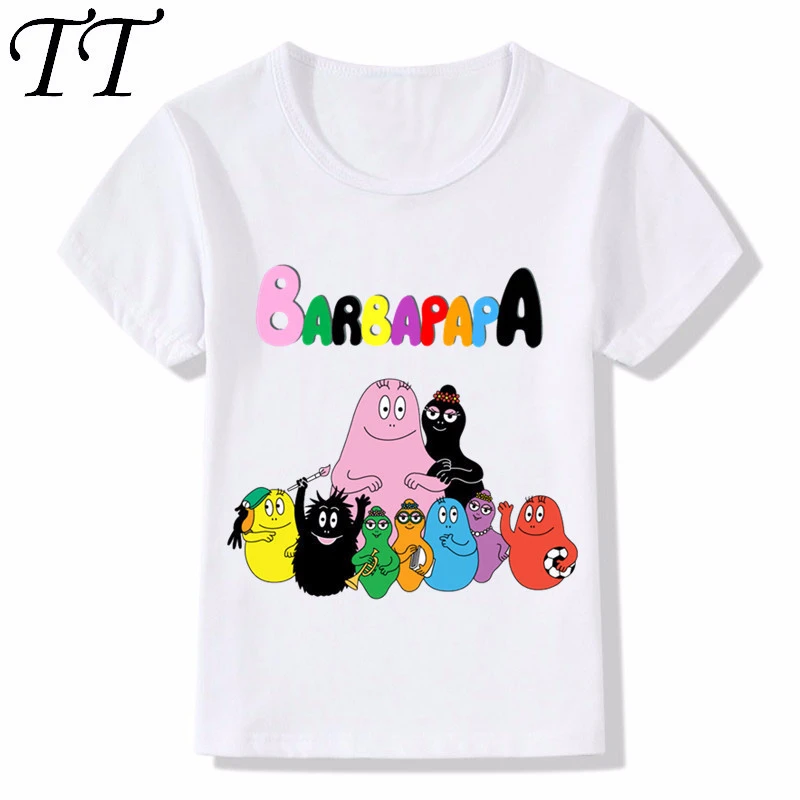 Милые забавные детские футболки с рисунком Barbapapa летние топы для мальчиков и