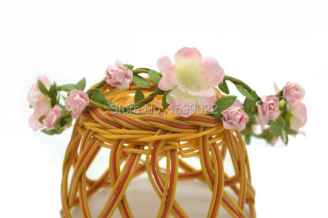 

Decorative Cherry Blossom Flower Leves Rattan Crown Halo Pink Wedding Hair Accessoreis Prom Party Headwear Carnival Headdress