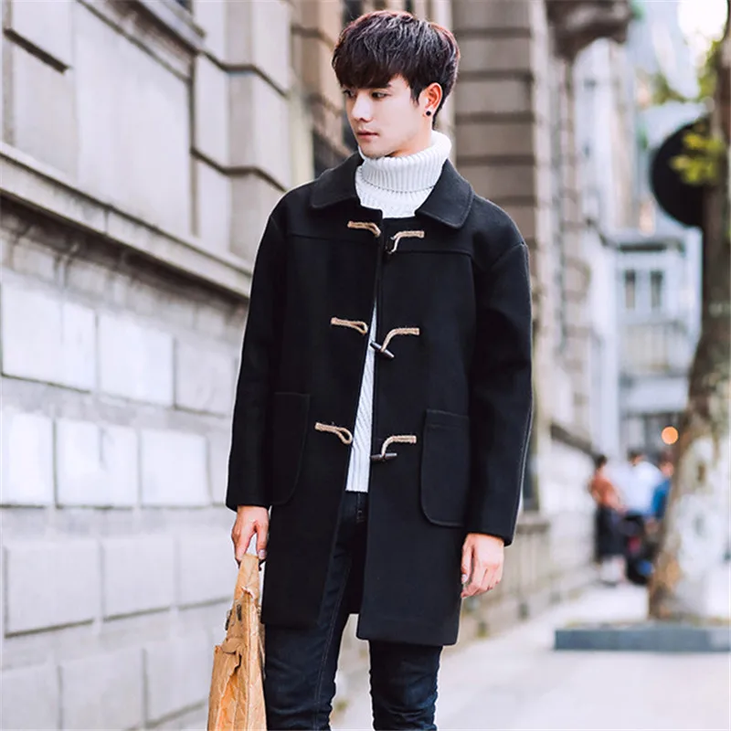 2019 Свободные шерстяные мужские пальто в Корейском стиле модные зимние размера