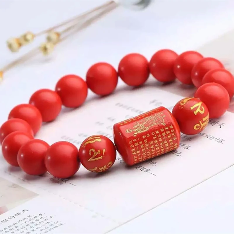 

Wholesale Red Natural Cinnabar Bracelets 10mm Bead With six words rumors barrel beads Bracelet Evil Spirits for Women Jewelry