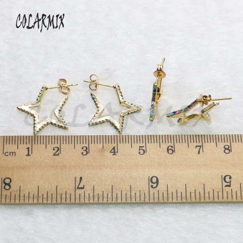 

6 Pairs Simple style star earrings zircon fashion earrings Rainbow color earrings zircon jewelry earrings Gift for lady 5561