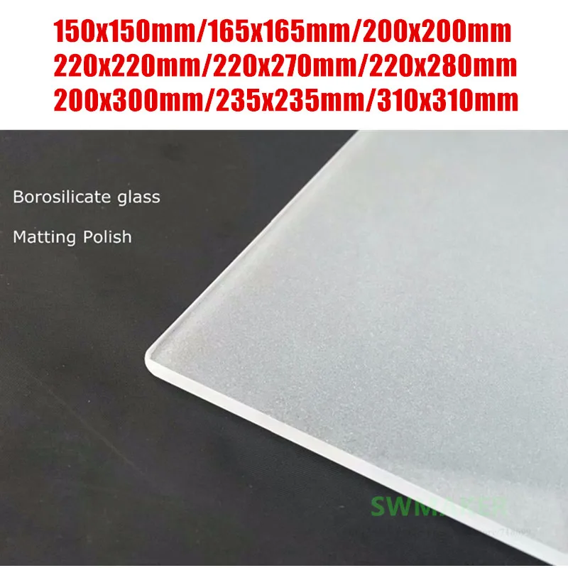 Lixou o Polonês Placa de Vidro Peças da Impressora a Cobertura de Vidro de Borosilicato Geada Lateral Melhor Adesão 3d 165mm 220mm 235mm 310mm Uma