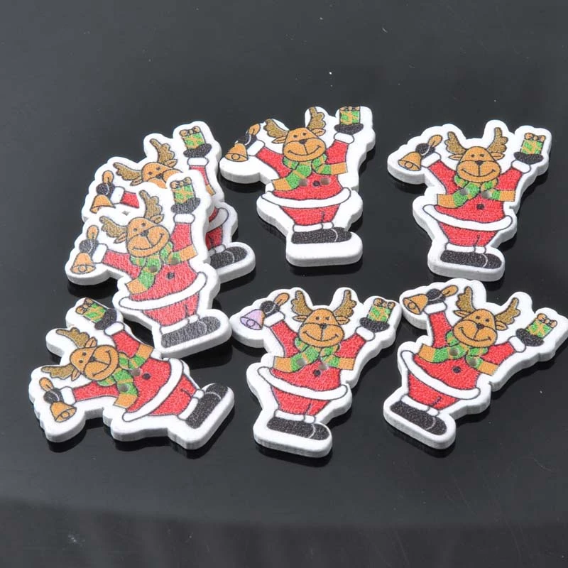 50 шт., деревянные пуговицы в форме оленя, 26x32 мм