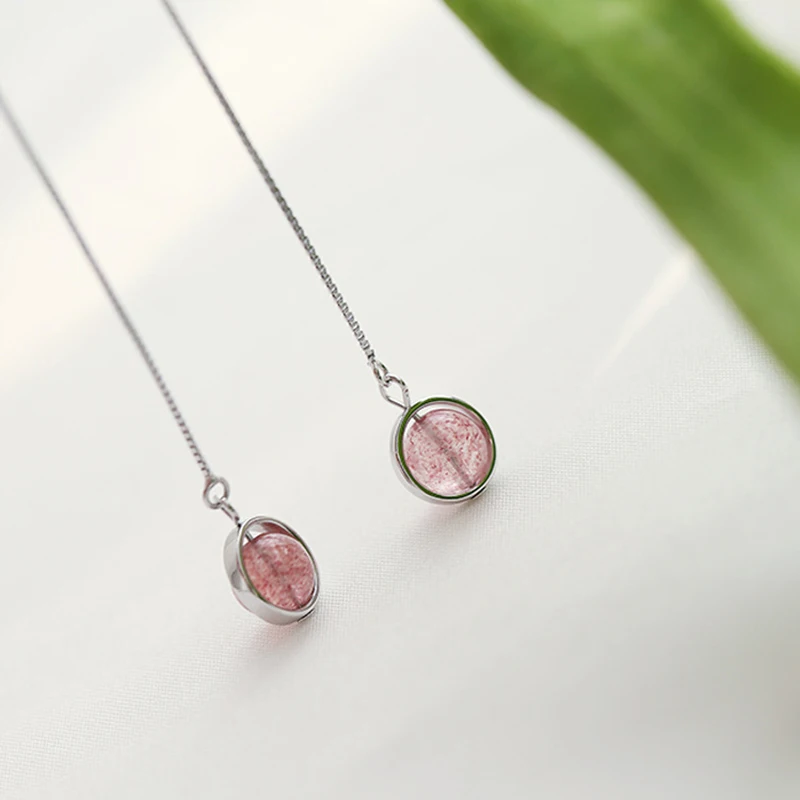 Милые круглые висячие серьги розового цвета с клубничным кристаллом для женщин