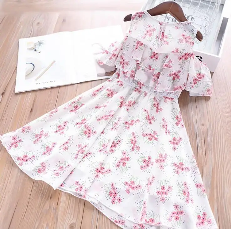 Милые цветы с открытыми плечами принцессы Цвет летняя одежда оборками для