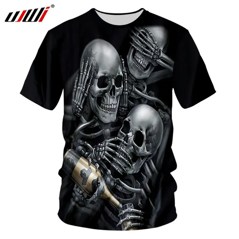 

Летние мужские топы UJWI, 3d Стиль, Череп, цвет шампанского, мужские футболки в стиле хип-хоп, уличная одежда, фитнес-майки унисекс для бодибилди...