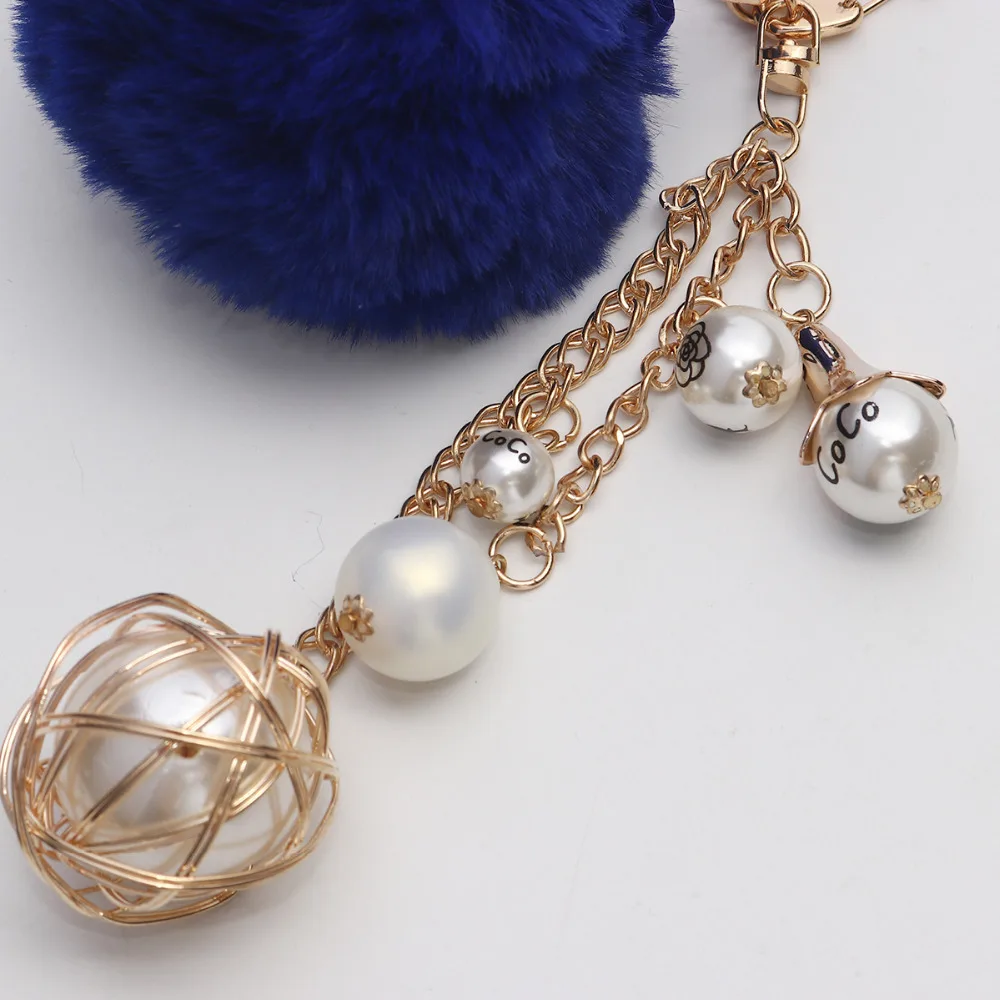 Doreen Box Plush Keychain &amp Keyring Lobster Pom Ball Gold Color White Blue Bowknot Imitation Pearl 20.5cm(8 1/8&quot) 1 Piece | Украшения