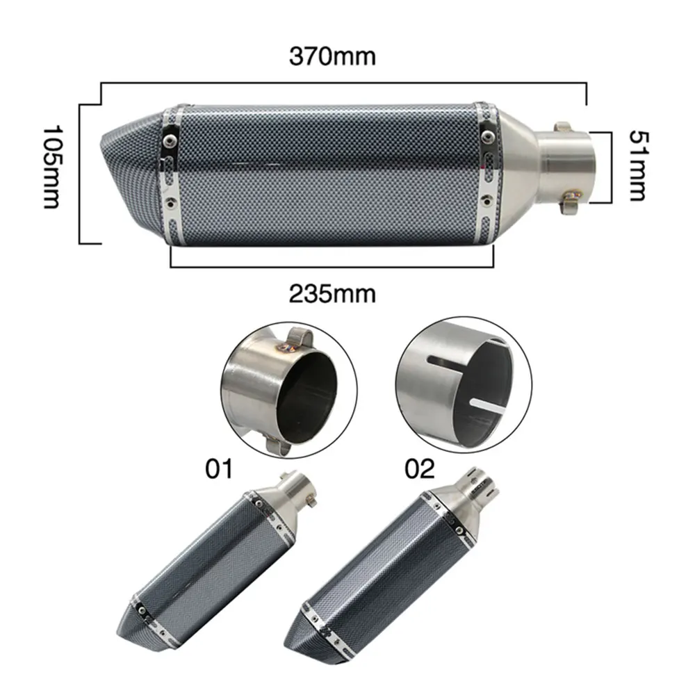 Vehemo 51мм нержавеющая мотоциклетная выхлопная труба с демпфером для универсального приспособления, аксессуары для скутеров и автомобилей Yamaha Kawasaki.