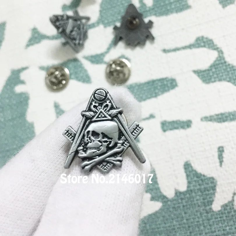 

10pcs Freemasonry Widow's Son Square and Compass Masons Pins Badge Masonic Skull Crossbones Freemason Lapel Pin Skeleton Brooch