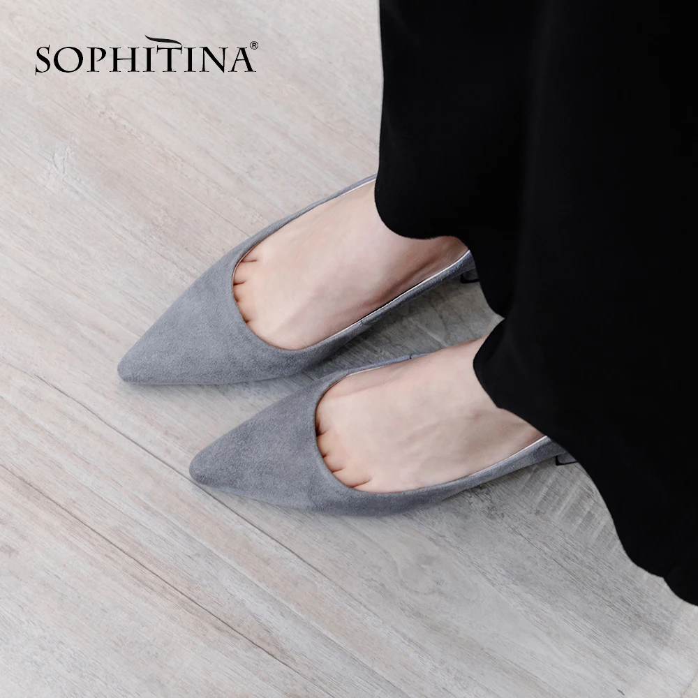 SOPHITINA/модные женские туфли-лодочки на квадратном каблуке; сезон весна-осень; слипоны с острым носком; повседневные женские туфли-лодочки на высоком каблуке с закрытым носком; MO198