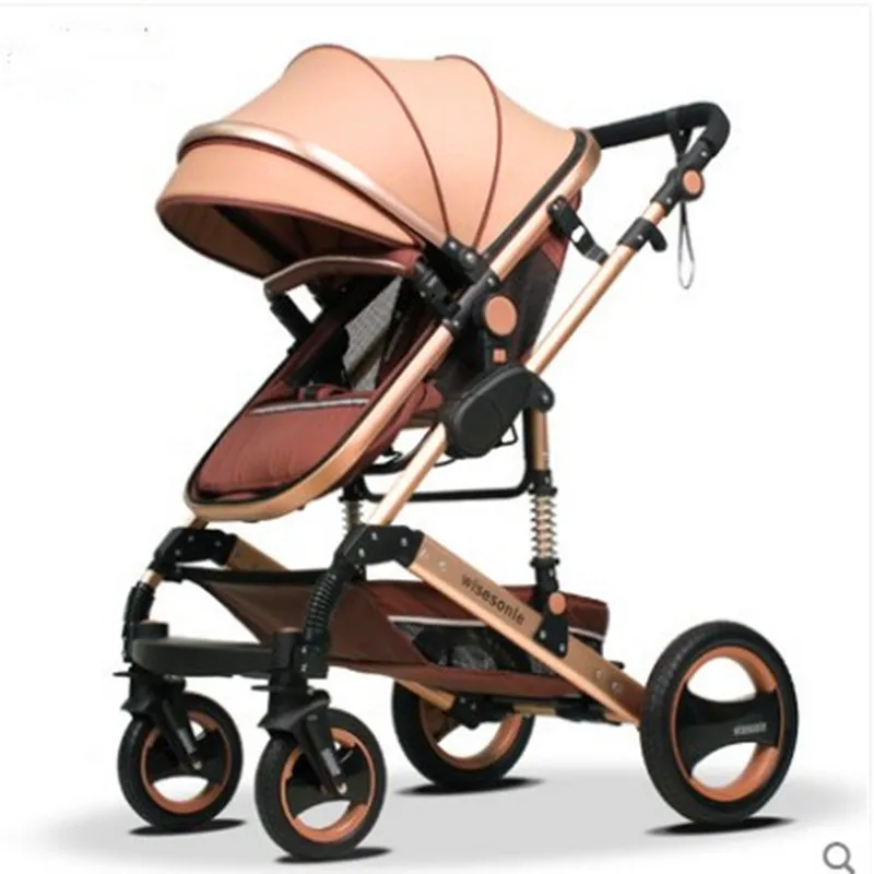 Детская коляска с высоким обзором складная двухсторонняя четырехколесная