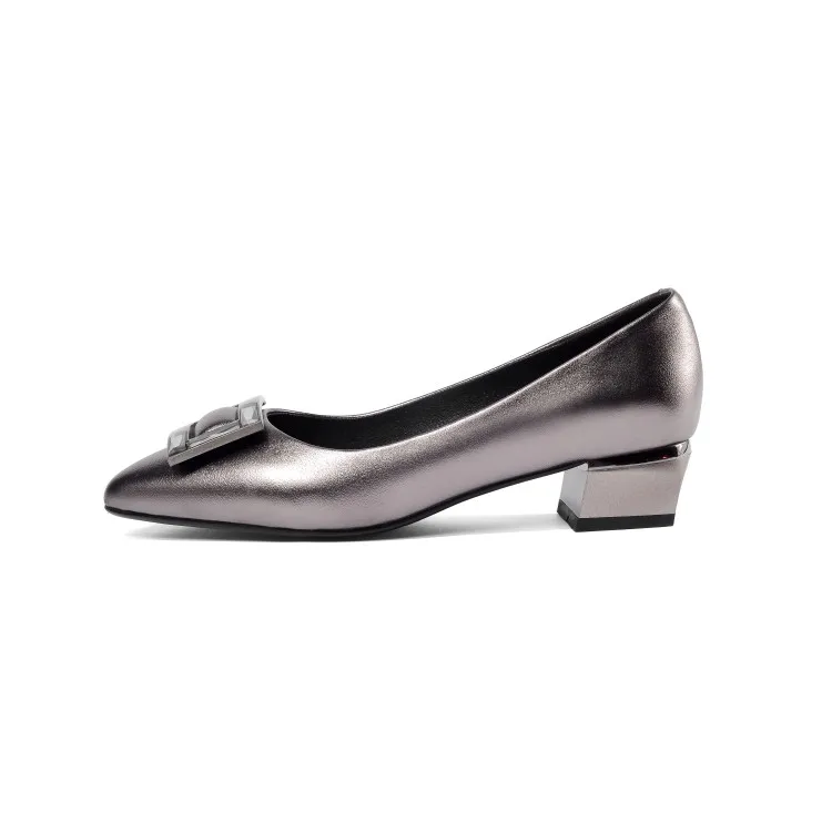 sliver-gray CDAXILAN/Новое поступление; Туфли-лодочки; женские туфли из коровьей кожи на среднем каблуке с острым носком; женские офисные вечерние туфли с закрытым носком - Цвет: sliver-gray