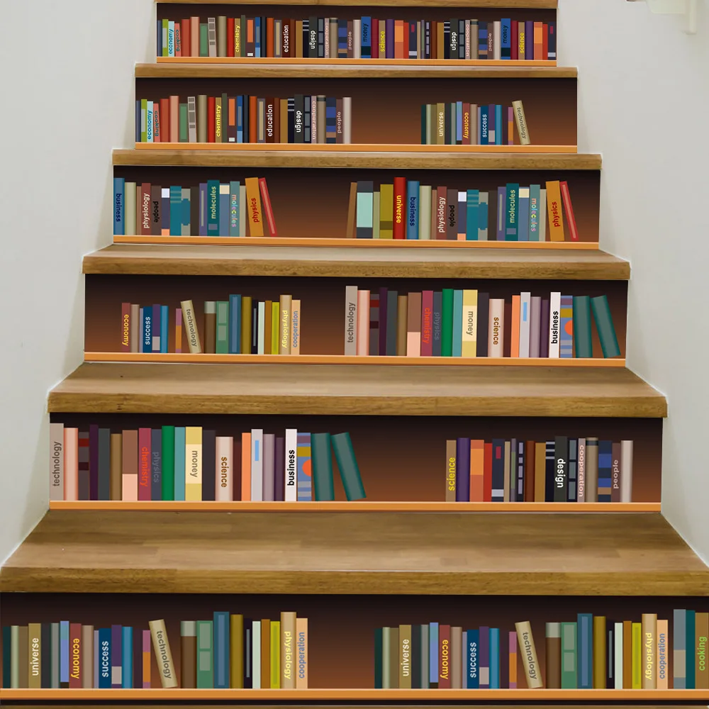 Гостиная книжная полка лестницы наклейки декоративные книжный шкаф креативные