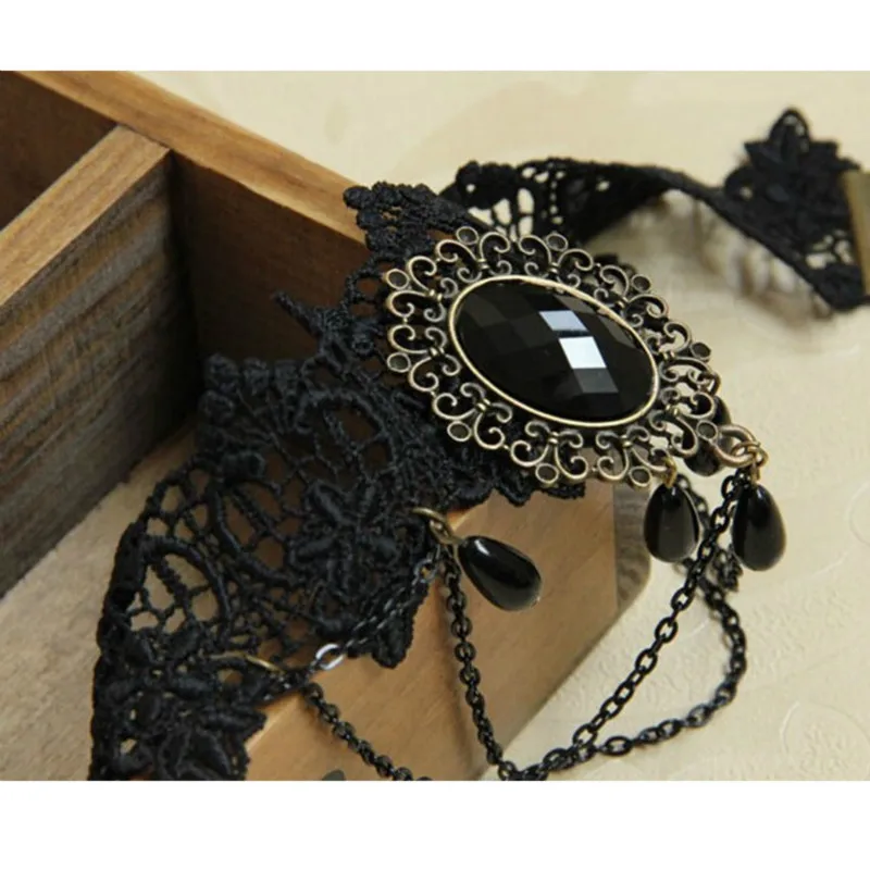 2017 Винтаж готика Черный Кружевное колье-чокер для женщин Цветочный чокер