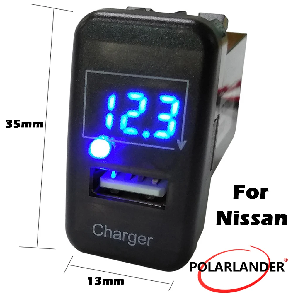 For N issan USB Автомобильное зарядное устройство светодиодный светильник напряжение дисплей 12 В 2.1A для Honda для Toyota для Nissan для Mitsubishi для Suzuki для Mazda - Название цвета: For N issan