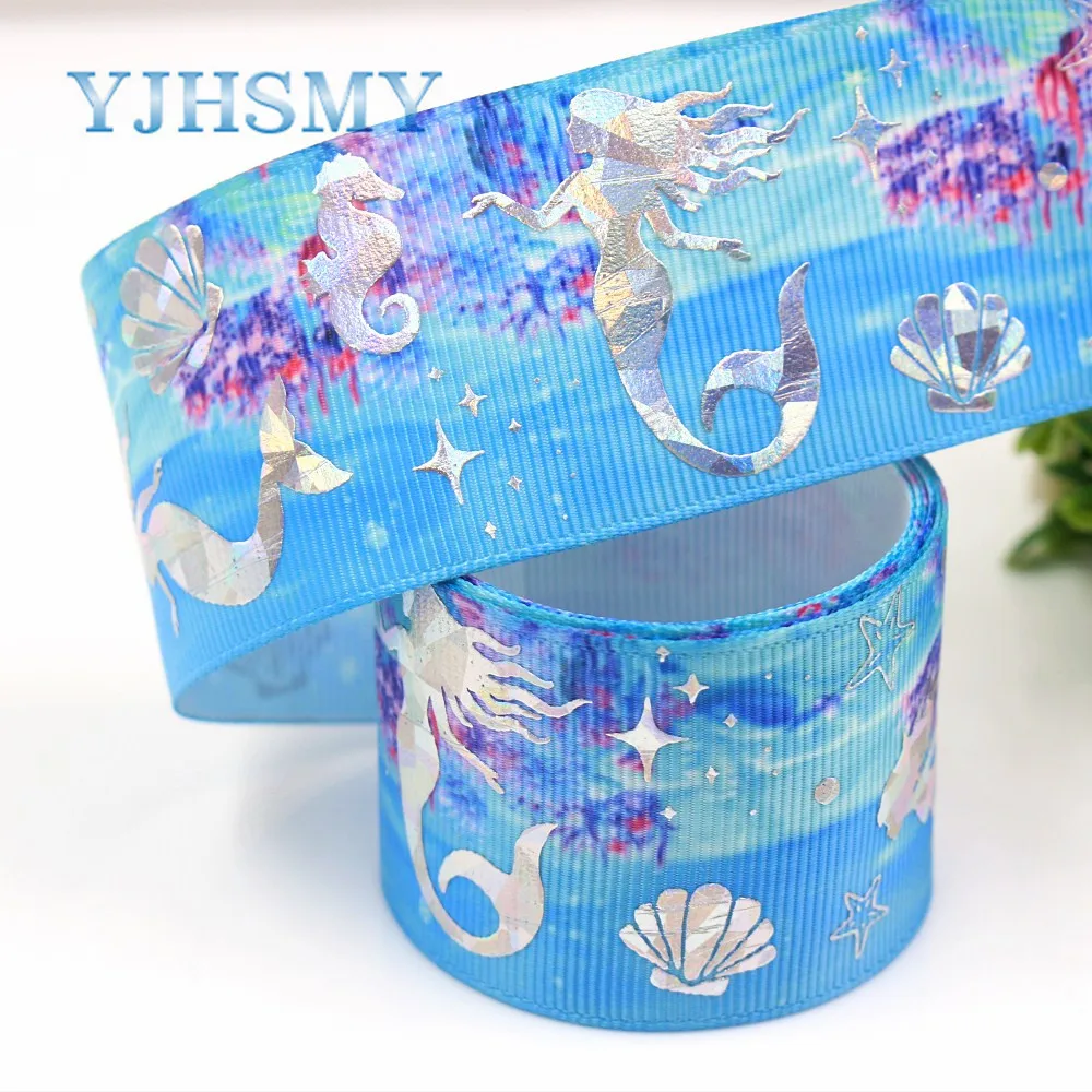 YJHSMY G-18720-662 38 мм 5 ярдов Лазерная Серебряная подводная печать мира grosgrain лента DIY