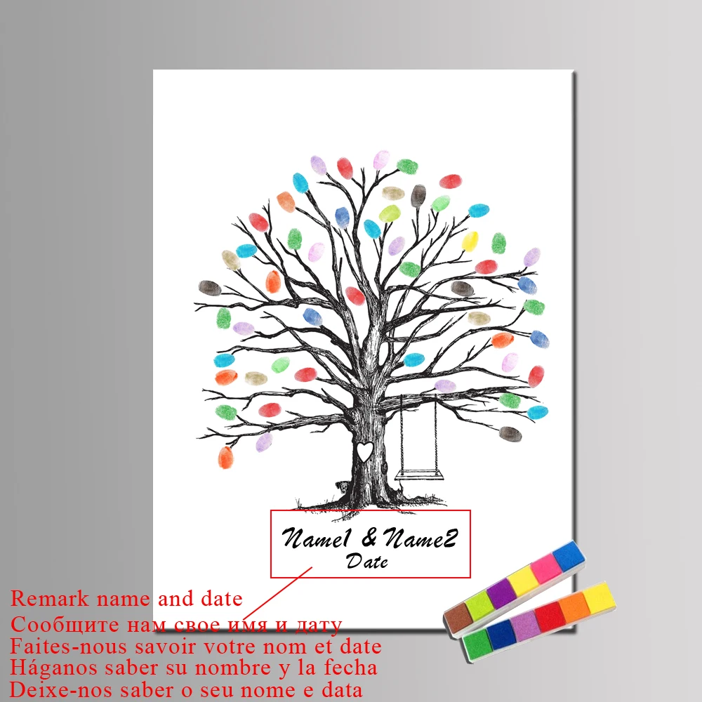 Индивидуальная Гостевая книга со сканером отпечатков пальцев любовь дерево