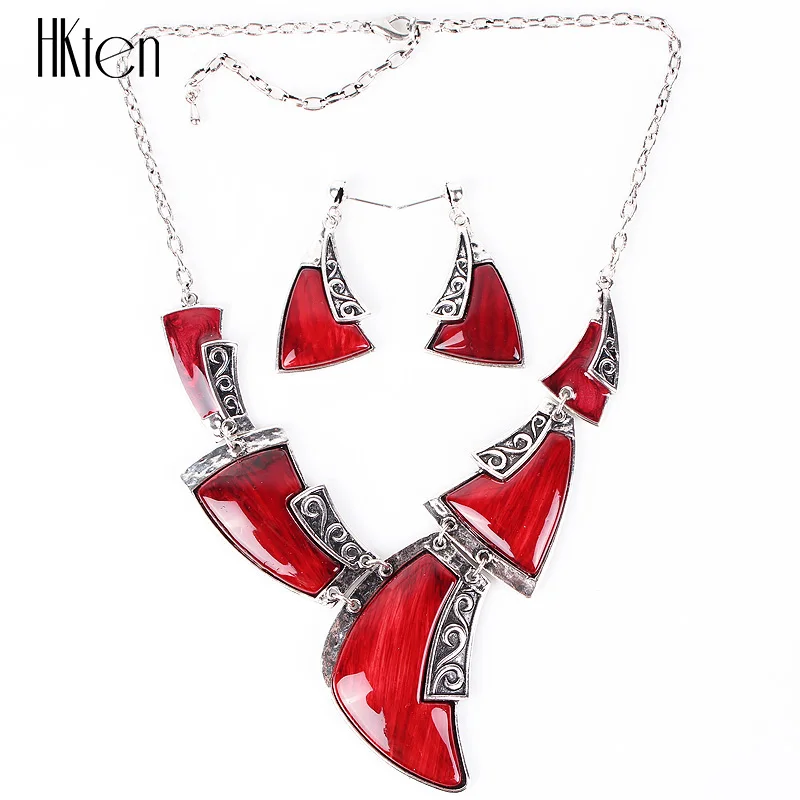 MS20708 модный брендовый комплект ювелирных изделий античное посеребренное красное