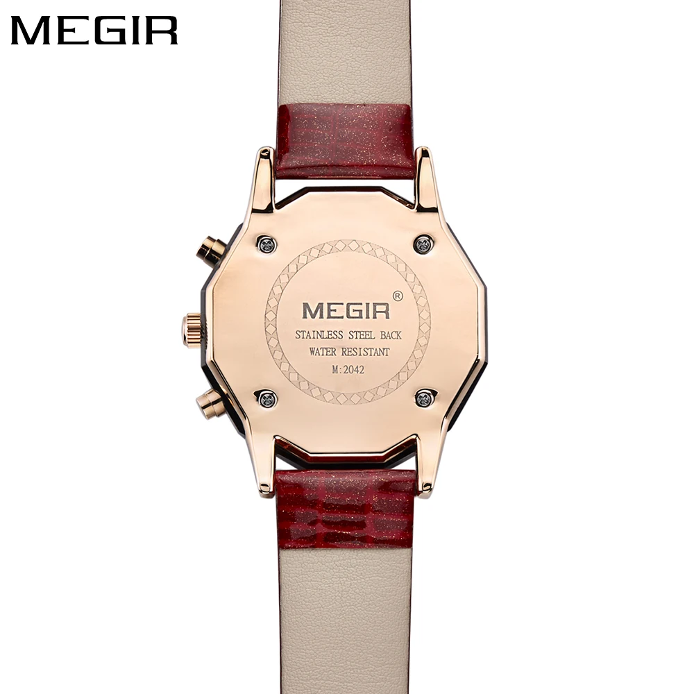 Часы Megir женские кварцевые с кожаным ремешком брендовые модные спортивные