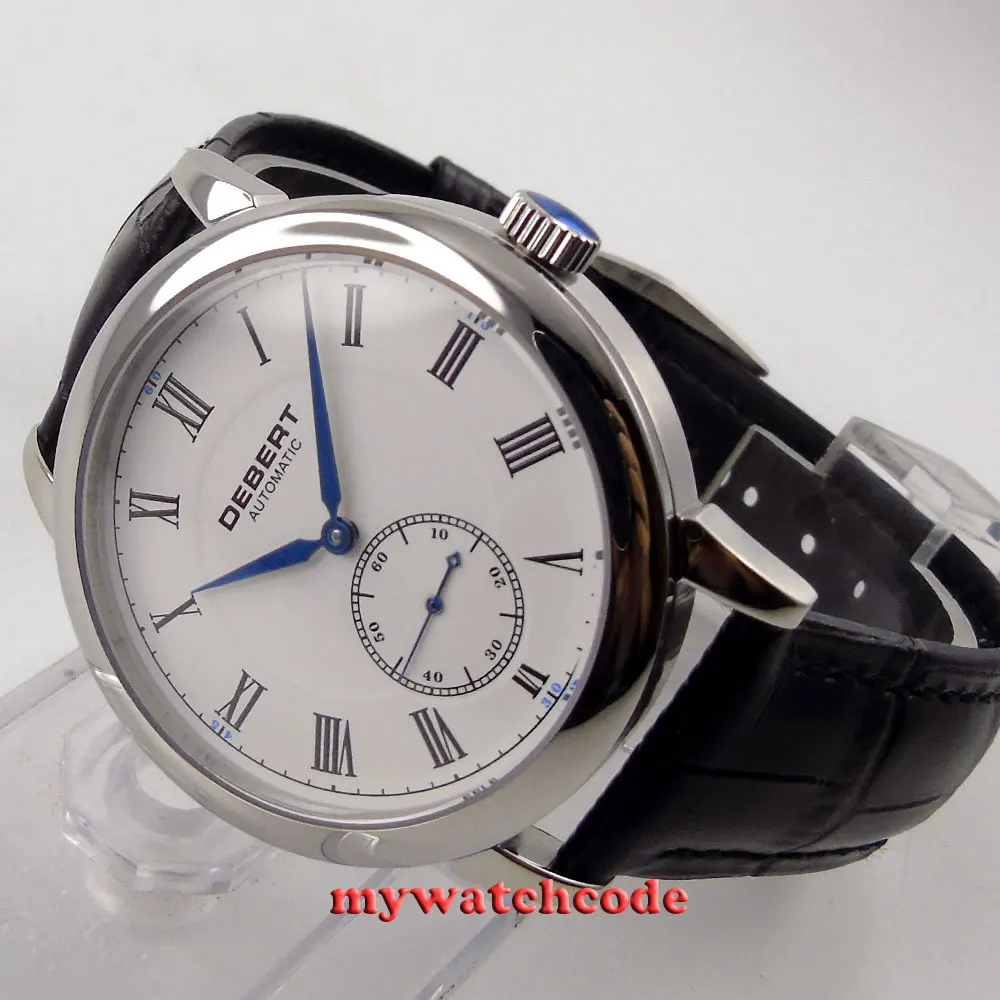 40 мм деберт белый циферблат римские знаки синие стрелки второй на 6