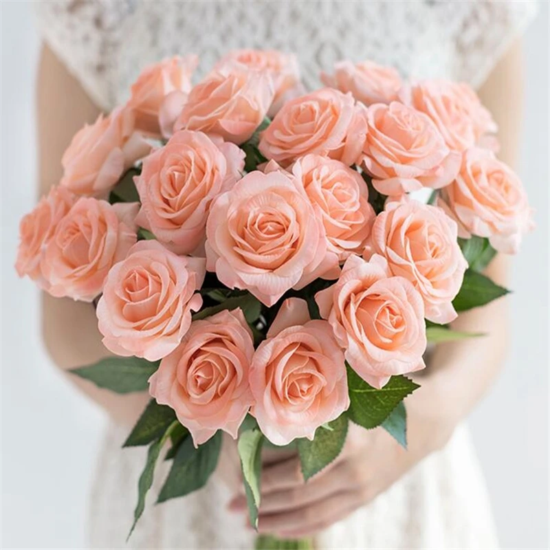 

Artificial Flowers For Wedding Party or Birthday Rose Bouquet Royal Rose Upscale Fresh Silk Real Touch Flowers Home Decoration