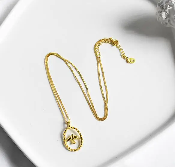 gold color 925 пробы, серебряные ювелирные изделия, длинная цепочка, птица, колье, ожерелье для женщин, серебро, золото, птицы, подвески, свадебные аксессуары - Окраска металла: gold color