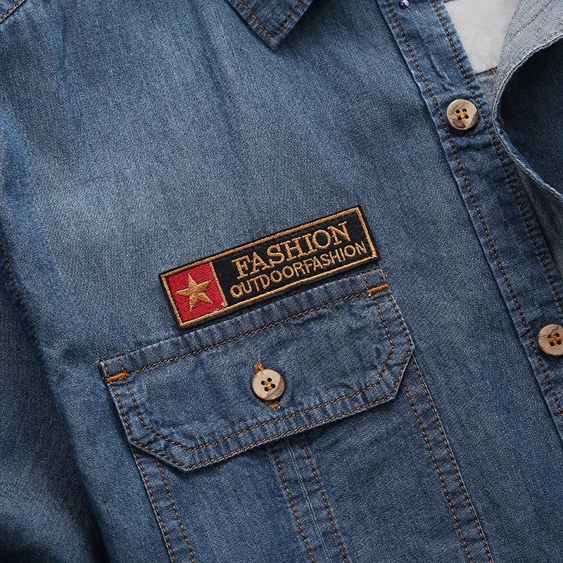 Men Shirts  Fashion New Summer Short Sleeves Men Denim Shirts Cotton Casual Turn Down Collar Camisa Male Denim Shirts