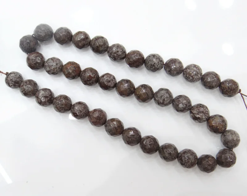 Бусины из натурального камня граненые коричневые снежинки обсидиан круглые