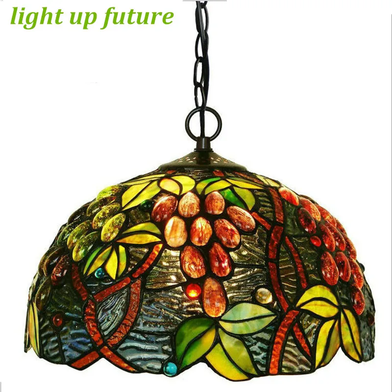 Ручной работы Виноград Стекло Тиффани светодиодные E27 подвесной светильник для