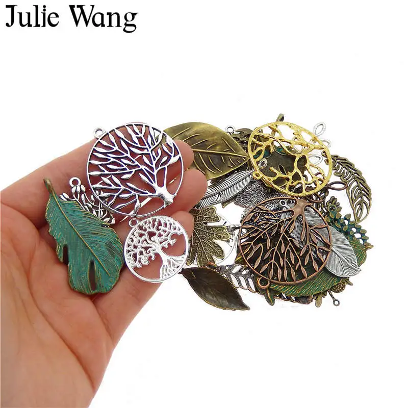 

Julie Wang 10PCS Randomly Send Life Tree Leaf Feather Charms Antique Colors Necklace Bracelet Jewelry Making Accessory