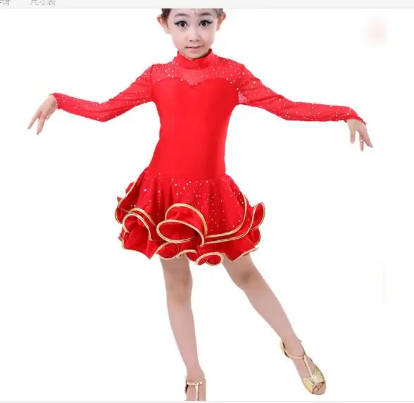 New Rhinestone Kid Girls Latin Dance Dress Costumes Child Long Sleeve Ballroom Costume Lace For | Детская одежда и обувь